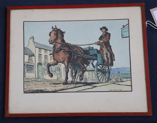 After Jack Butler Yeats (1871-1957) Cuala Press; The Post Car, The Fiddler of Dooney and Evening 12 x 15in & 14.25 x 10.75in.